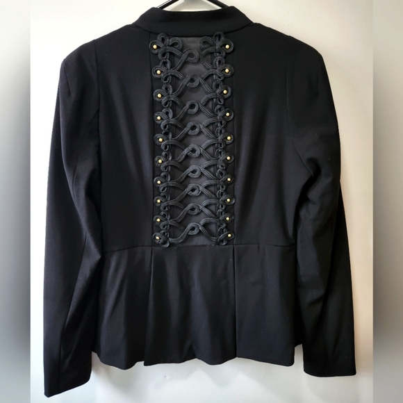 Black Women's Blazer Jacket Sheer Back Size Medium Button Closure Braid Detail - Picture 1 of 8